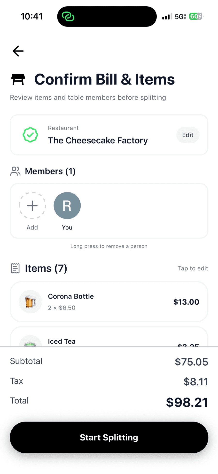 Confirm Bill & Items